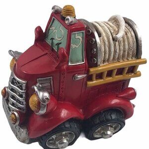 Vintage Volunteer Fire Dept Coin Bank Red Fire Truck Decoration Resin 4.5"